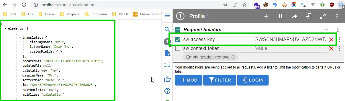 Set sw-access-key in ModHeader