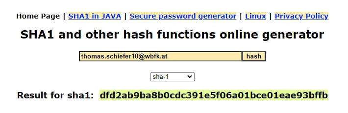 SHA1 generator